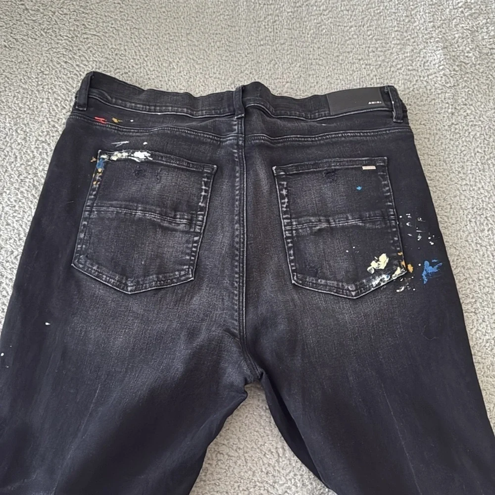 AMIRI Black Flare Wide Leg Jeans with Embellishments Paint size 38